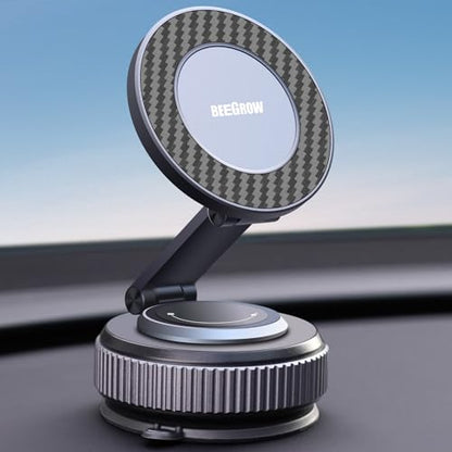 Magnetic Car Phone Holder for Magsafe, Alloy 360° Folding Cell Car Phone Mount with Ultra Stable Suction Cup and Reusable Gel, Dashboard Windshield Stand for iPhone 17-12 Android Pixel Samsung
