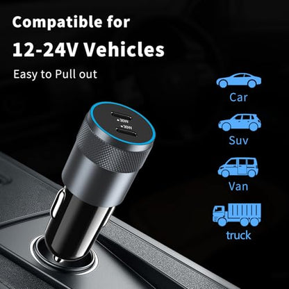 5 Pack 60W Dual USB C Car Charger Adapter for iPhone/Samsung/Google Pixel