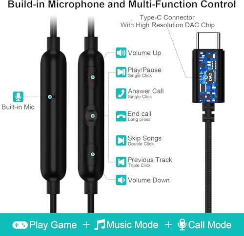 USB C Headphone Wired Earbuds for Samsung S26 Ultra S25 FE S23 A17 A16 A36 - color: Green