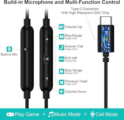 USB C Headphone Wired Earbuds for Samsung S26 Ultra S25 FE S23 A17 A16 A36 - color: Green