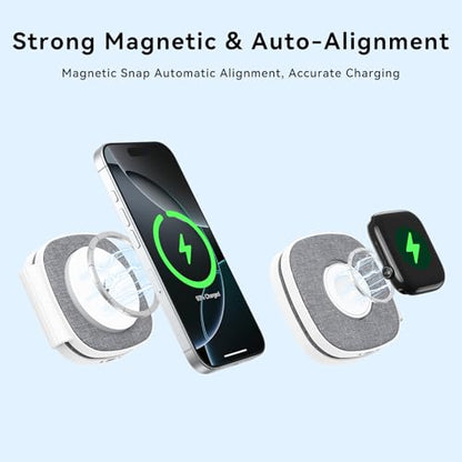 2-in-1 Foldable Charger Compatible with MagSafe iPhone, Watch & AirPods - color: Grey