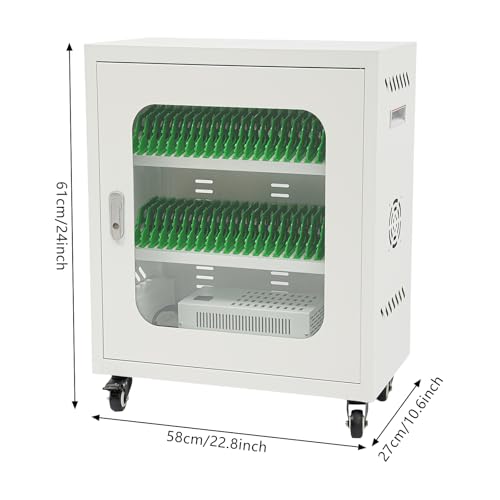 40-Device Charging Station, Charging Cabinet for Cellphones, Rechargeable Cellphone Locker Storage Charging Station, USB Cell Phone Charging Cart with Cable Management & Lock - color: White-40 Slots