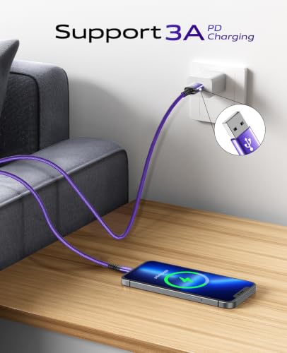 USB A to USB C Cable 60W Fast Charging 6FT, 2Pack USB C Cable for CarPlay - color: Purple, size: 6FT, style: USB A to USB C