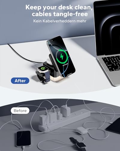 KPON for iPhone Nightstand Charging Station, 3in1 Wireless Charger Stand - color: Black