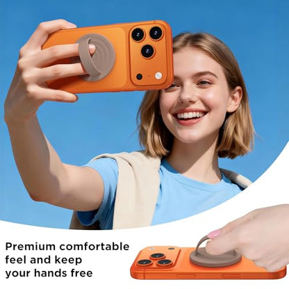 Magnetic Phone Grip Ring, Compatible with MagSafe, Upgraded Liquid Silicone for Secure Comfort, Rotating Finger Loop Ring Grip Holder for iPhone 17/16/15/14/13/12 Pro Max Plus, Light Brown - color: Light Brown