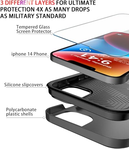 Diverbox for iPhone 14 case [Shockproof] [Dropproof] [Tempered Glass Screen Protector ],Heavy Duty Protection Phone Case Cover for Apple iPhone 14 (Black-2in1) - color: BLACK-2in1