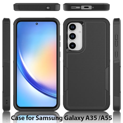 for Samsung Galaxy A35 5G Case: Dual Layer Protective Heavy Duty Cell Phone Cover Shockproof Rugged with Screen Protector - Military Protection Bumper Tough - Samsung Galaxy A35 5G 2024, Dark Green - color: Dark Green (PC) + Dark Green (TPU)