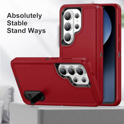for Samsung Galaxy S26 Ultra Case with Kickstand Case 3-Layer Military Grade Protective Case Cover Silicone Heavy Duty Rugged Shockproof for Galaxy S26 Ultra Phone Case (Red+Black) - color: Red+Black