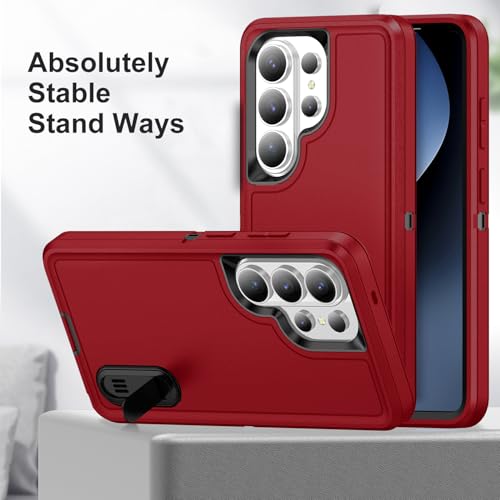 for Samsung Galaxy S26 Ultra Case with Kickstand Case 3-Layer Military Grade Protective Case Cover Silicone Heavy Duty Rugged Shockproof for Galaxy S26 Ultra Phone Case (Red+Black) - color: Red+Black