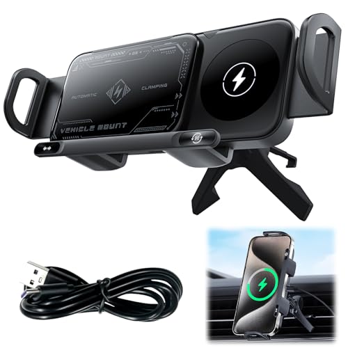 OneNine High Intelligent Mobile Phone/Pad Holder, 2 in 1 Auto Rotating Phone Holder, Car Charger Fast Charging Phone Holder, Rotatable Car Vent Phone Mount for Smartphone/Pad/Foldable(Black)