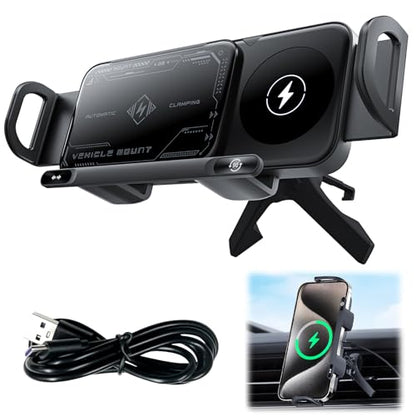 OneNine High Intelligent Mobile Phone/Pad Holder, 2 in 1 Auto Rotating Phone Holder, Car Charger Fast Charging Phone Holder, Rotatable Car Vent Phone Mount for Smartphone/Pad/Foldable(Black)
