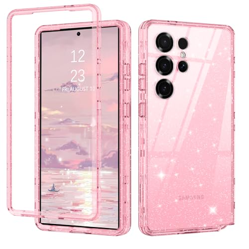 DUEDUE for Samsung Galaxy S25 Ultra Case, Glitter Sparkle Heavy Duty Cover Hybrid Hard PC Rugged Shockproof Transparent Protective Bling Phone Case for Samsung S25 Ultra, Pink/Glitter - color: Pink/Glitter, size: for Samsung S25 Ultra 6.9"