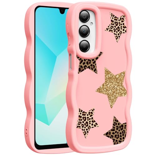 for Galaxy A16 Phone Case, Wavy Soft TPU, Pink-Leopard Star | Wavy Frame Design, Soft Slim TPU, Full Camera Lens Protection, Shockproof Phone Cover - color: Pink-Leopard Star, size: Samsung A16
