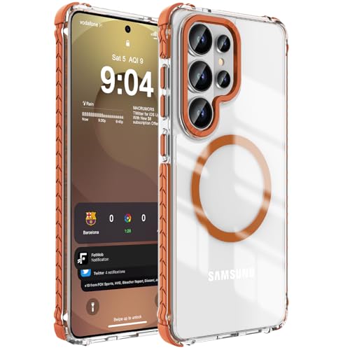 DEERLAMN Strong Magnetic Case for Samsung Galaxy S26 Ultra 6.9-Inch,[Compatible with Magsafe][Military Grade Drop Protection] Clear Slim Shockproof Protective Phone Cover, Transparent+Orange - color: Clear+Orange, size: For Samsung Galaxy S26 Ultra-6.9 In