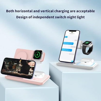 3-in-1 Wireless Fast Charging Station Foldable Stand Compact Design for Phones, Watches and Earbuds for Home Office Travel/White - color: White