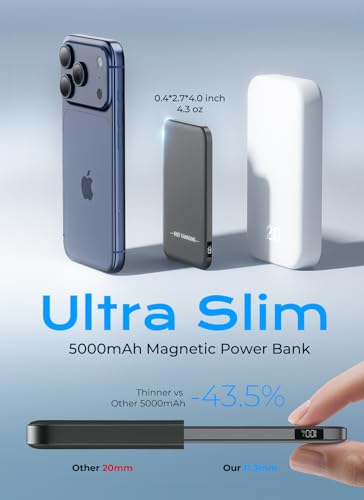 Aobbow Magnetic Portable Charger, 5000mAh Ultra Slim Power Bank, 15W Fast Charging for Magsafe Battery Pack, Travel Essential Wireless Charger Compatible with iPhone 17/16/15 Series - Light Gray - color: Light Gray