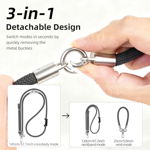 Phone Lanyard, 3 Ways to Wear: Crossbody, Neck and Wrist Strap - color: Grey