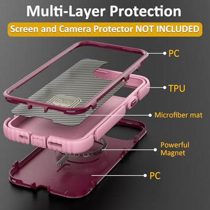 Follaroma for iPhone 13 Case, Heavy Duty Magnetic Cases, Purple Pink,6.1" | Compatible with MagSafe, Heavy Duty Shock proof,Military-Grade Anti-Drop Protective,Dual Layer Magnetic Protection Phone Case - color: Purple Pink