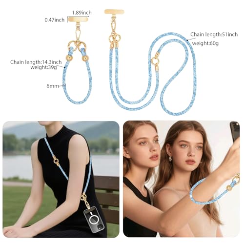 Crystal Phone Lanyard Crossbody and Wrist Strap Lanyard Rhinestone Anti-Theft Phone Strap Phone Neck Strap for Women - color: Blue