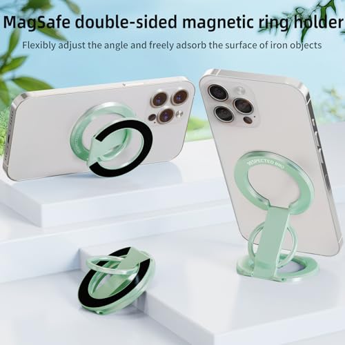 RESPECTED BRO-Magnetic-Phone-Ring-Holder with Dual Rings, Compatible with iPhone 17/16/15/14/13/12, Multifunctional Stand for Office, Gym, Kitchen & All Metal Surfaces, Finger Loop Grip (Light Green) - color: Light Green