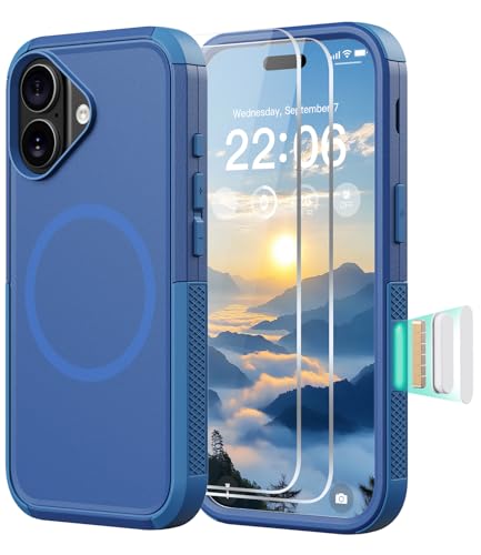 Diverbox Magnetic for iPhone 17 Case-(Compatible with MagSafe) Heavy Duty Protection Phone Case with Camera Control Button with Screen Protector Shockproof Drop-Proof 6.3 inch (Blue) - color: Blue, size: iPhone 17