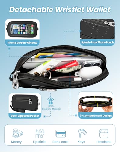 Clip and Go Strap for Phone with Wallet Crossbody, Adjustable Neck Lanyard, Detachable Wristlet Wallet with Zipper Phone Screen ID Window, 2x Tether Tabs Compatibe for iPhone & Most Cellphones Black - color: Black