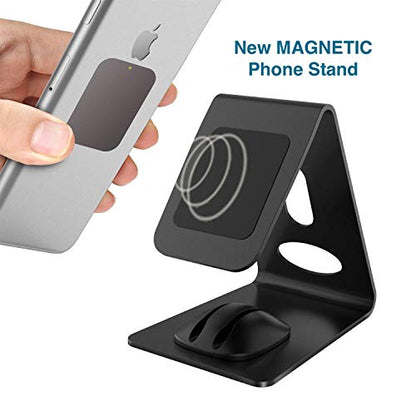 WixGear Cell Magnetic Phone Stand, Premium Phone Holder for iPhones, Android Smartphones & Mini Tablets –Sturdy Metal Phone Stand for Desk with Smart Cord Holder, Magnetic Cell Phone Mount
