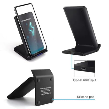 Wireless Charging Station,15W Fast Wireless Charging Station with Sleep-Friendly Adaptive Light,Compatible with Samsung Galaxy, Google LG, etc（Black） - color: Black