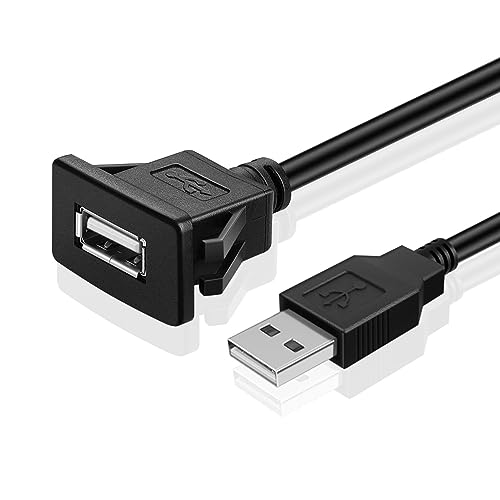 TNP USB Flush Mount Extension Cable, Square Panel Mount, Single Port, 6FT - size: 6FT