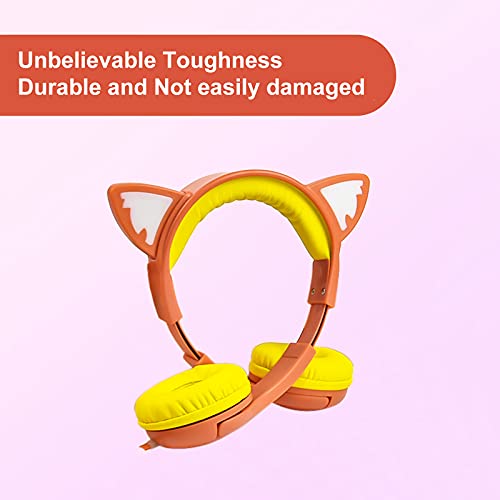 Olyre Kids Wired Headphones, LED Cat Ears, Share Port, Mic, Volume Limited - color: Orange