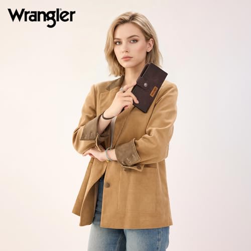X Wrangler Wallets Women Minimalist Wristlet Wallets, Card Cases & Money Organizers Wallet Bifold with Phone Pocket - color: Coffee