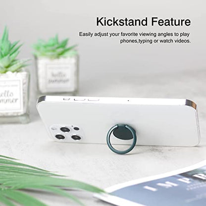 [2 Pack] Matte Finish Round Ultra-thin Cell Phone Ring Holder Stand,360 Degree Rotation and 180 Degree Adjustable Finger Ring Kickstand with Frosted Metal Phone Grip (Dark Green)
