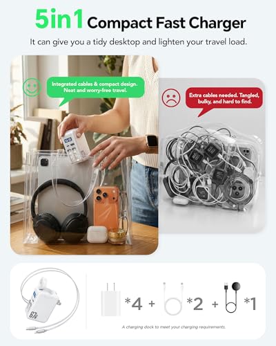 5-in-1 67W Retractable USB-C Wall Charger, for Apple Watch & iPhone & iPad