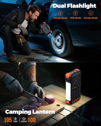 BLAVOR Solar Power Bank with Hand Crank and Built-in 4 Cables 20000mAh - color: Orange