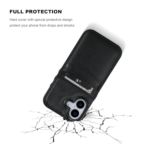 KIHUWEY for iPhone 17 Wallet Case Card Holder for MagSafe, Black | Wireless Charging, RFID, Flip PU Leather, Magnetic Clasp, Hands-Free Viewing Kickstand, Heavy Duty Protective Cover - color: Magsafe for Black