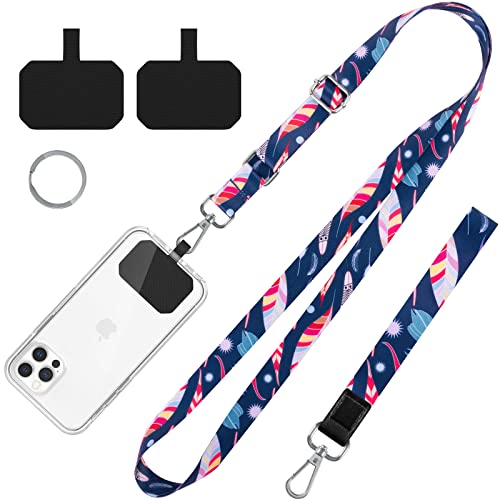 Phone Lanyards, Wrist Lanyards, Adjustable Neck Strap Feather - color: Blue red