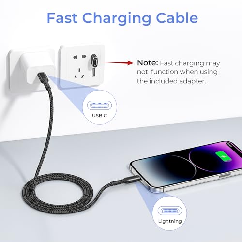 Basesailor USB C to Lightning Charger Cable 3.3FT with USB A Adapter - color: Black, size: 3.3FT/1M