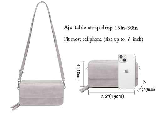 RFID Crossbody Wallet Wristlet Purse with Phone Pocket For Women Vegan Leather - color: B-grey