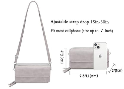 RFID Crossbody Wallet Wristlet Purse with Phone Pocket For Women Vegan Leather - color: B-grey