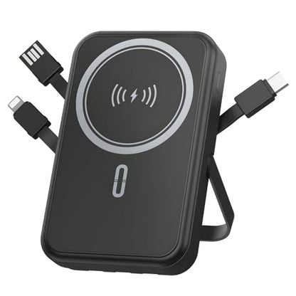 Power Bank 10000mAh Compatible with MagSafe, Magnetic Portable Charger with Digital Display, 15W Wireless Fast Charging, Built-in 3 Cables Compatible with iPhone 17/16/15/14/13/12 Series (Black) - color: Black