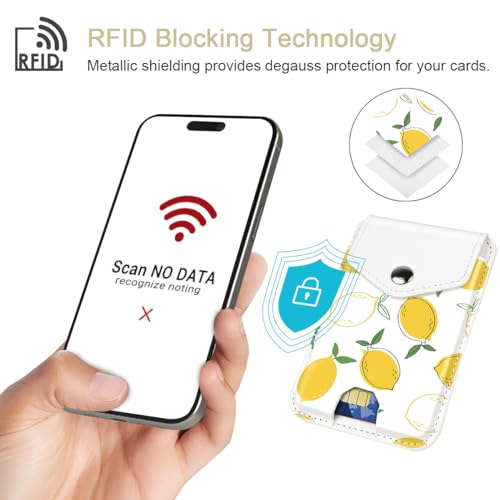 Self Adhesive Card Holders for Back of Phone, Leather RFID Phone Wallet Pockets with Snap, Card Holders Sleeve for Phone Case, Lemon - color: Lemon Pattern