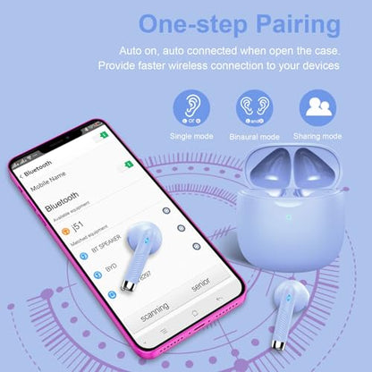 Wireless Earbuds, Bluetooth 5.4 Earbuds Stereo Bass, Bluetooth Headphones - color: Glossy Purple