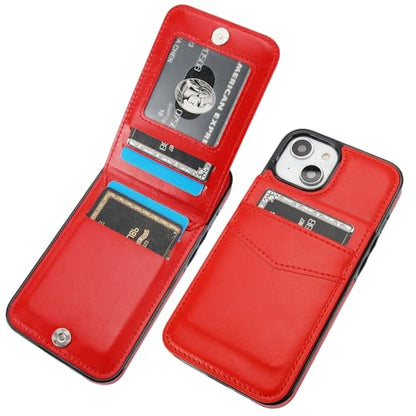 KIHUWEY for iPhone 14 Wallet Case Card Holder Kickstand, Red - color: Red