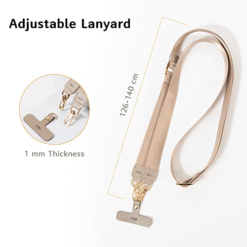 EKAX Crossbody Universal Phone Lanyard, Adjustable Double Hooks Strap with Adhesive-Free Tether Tab, Neck Holder for Cases - color: Beige