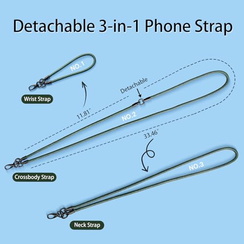 Phone Lanyard, Anti Theft Phone Straps 3-in-1 - Crossbody Strap, Neck Holder & Wrist Lanyard, Detachable Universal Cellphone Strap with 1 Tap, Durable Hook-Green - color: 3 in 1 Strap-green