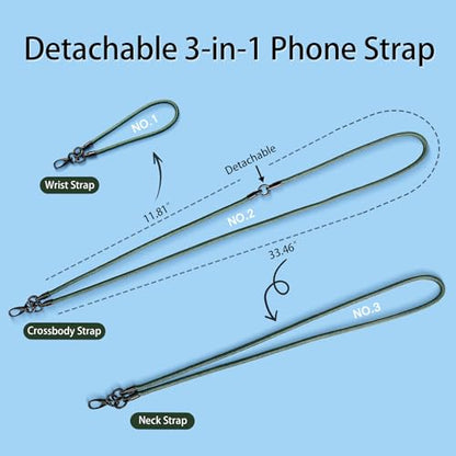 Phone Lanyard, Anti Theft Phone Straps 3-in-1 - Crossbody Strap, Neck Holder & Wrist Lanyard, Detachable Universal Cellphone Strap with 1 Tap, Durable Hook-Green - color: 3 in 1 Strap-green