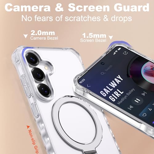 Compatible with Clear Samsung Galaxy S24 Plus/S25 Plus Case 6.7'' with Magnetic Ring Stand [Compatible with Mag-Safe] Military-Grade Wave Frame Phone Case for S24 Plus/S25 Plus, Clear - color: Clear, size: Samsung Galaxy S24 Plus /Samsung Galaxy S25 Plus