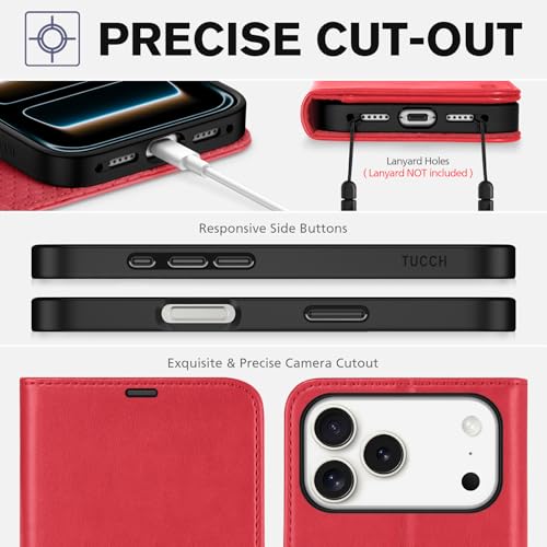 TUCCH Wallet Case for iPhone 17 Pro Max (6.9") 2025, 4 Card Slots, Red | RFID Blocking, Viewing Stand, Shockproof TPU Shell, PU Leather, Magnetic Closure, Protective Folio Flip Cover - color: Red