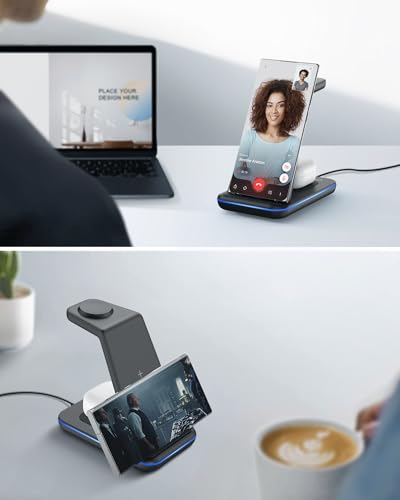 JoyGeek Wireless Charger for Samsung, 3 in 1 Charging Station for S26/S25/S24/S23/S22/S21/S20/Note20/Z Fold&Flip Series, Galaxy Watch8/7/6/5/4/3/Active2/1, Buds 3 Pro, Not for Galaxy Watch9 / Ultra2 - color: Lividity