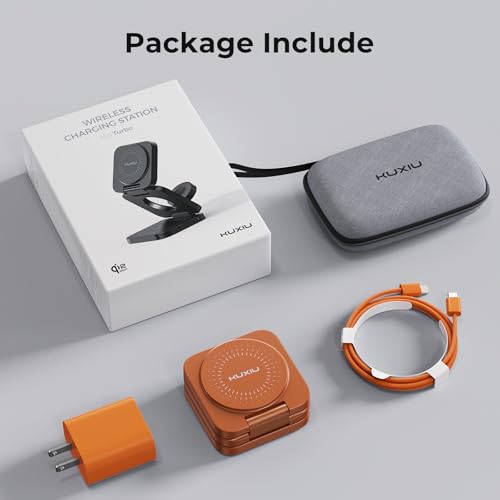 KU XIU X55 Turbo Qi2.2 25W Fast 3-in-1 Charging Station for Apple Device - color: Orange
